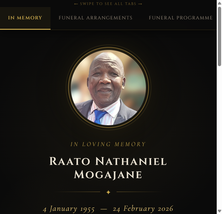 Raato Nathaniel Mogajane memorial website preview